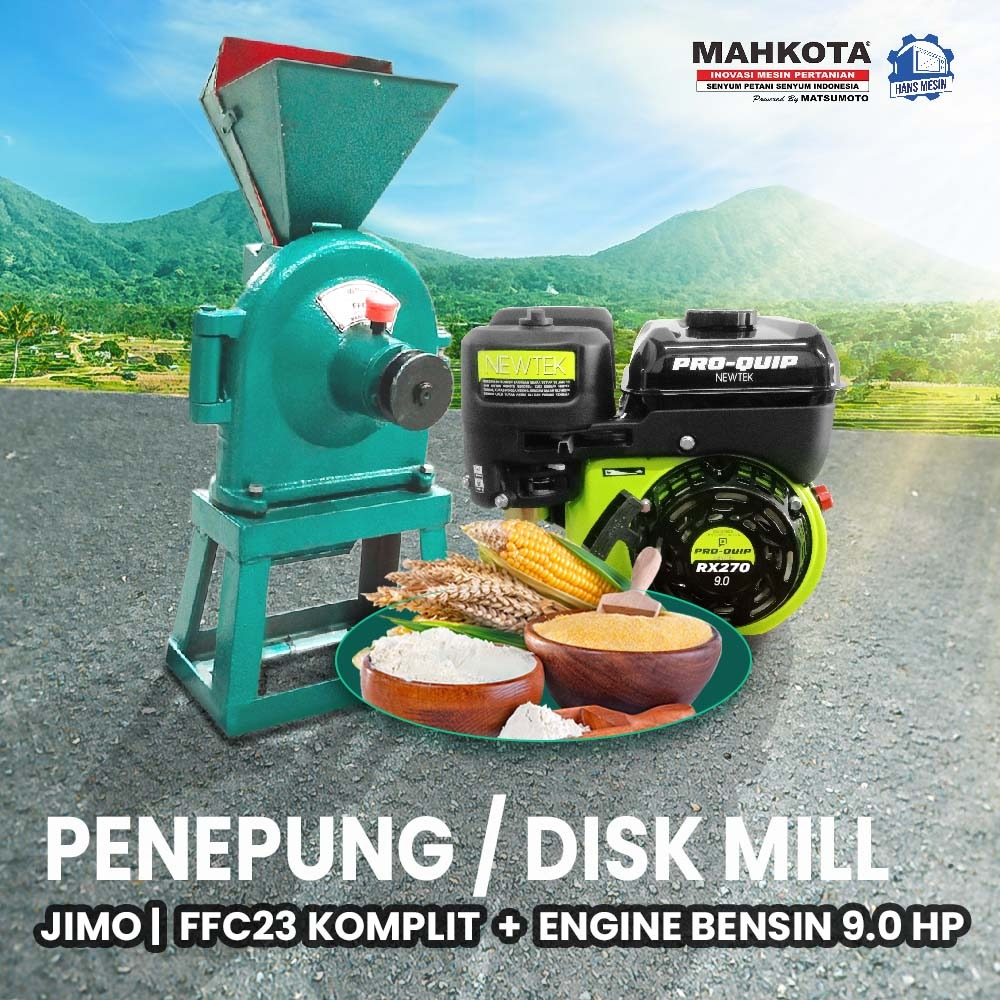 MESIN PENEPUNG DISK MILL MAHKOTA FFC 23 + ENGINE BENSIN 9HP