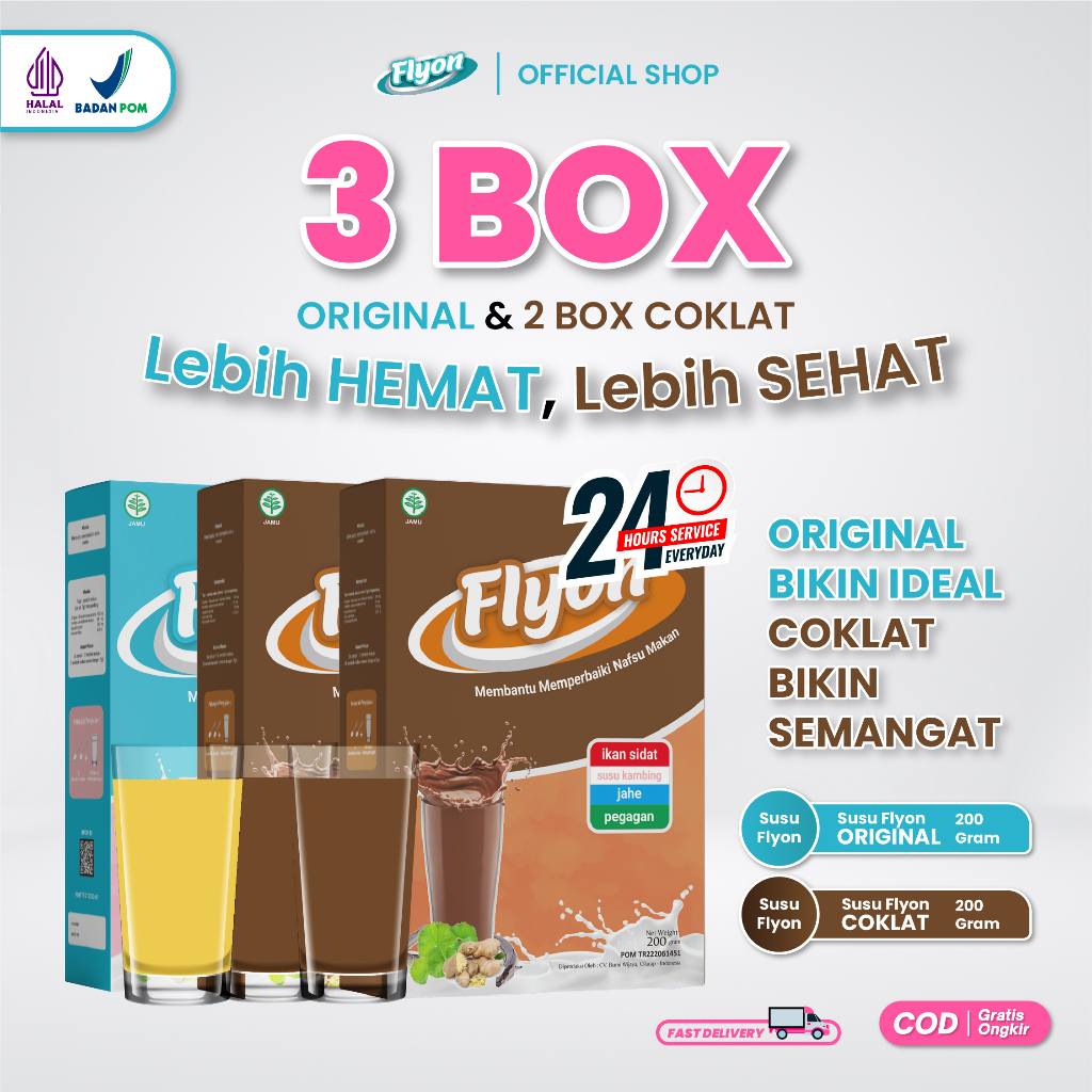 

Susu Flyon Paket Gemoy 3 Box Isi Paket = 1 Box Flyon Original + 2 Box Flyon Coklat - Susu Flyon Penggemuk Badan