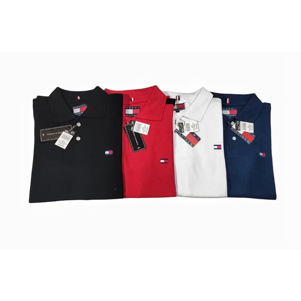 Tommy Hilfiger Tshirt Premium Distro Motif Kerah Kombinasi Baju Kaos Pria Lengan Pendek M.L.XL / TShirt / Kaos Embos