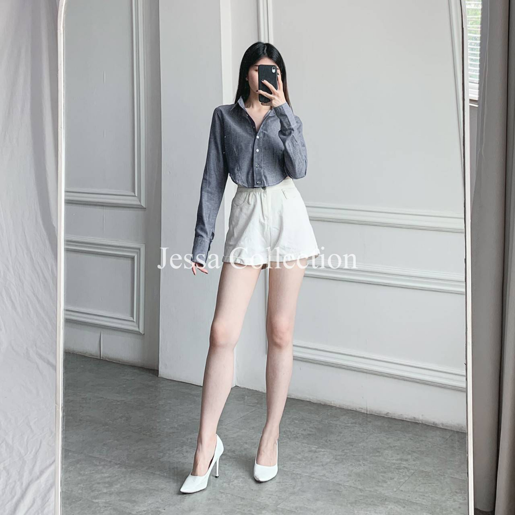 Kemeja Crop Lengan Panjang Denim Look Elie FG