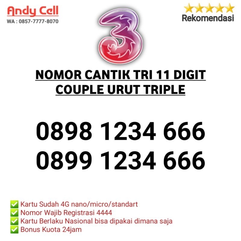 nomor cantik tri couple 11 digit/nomor cantik three/nomer cantik tri urut triple