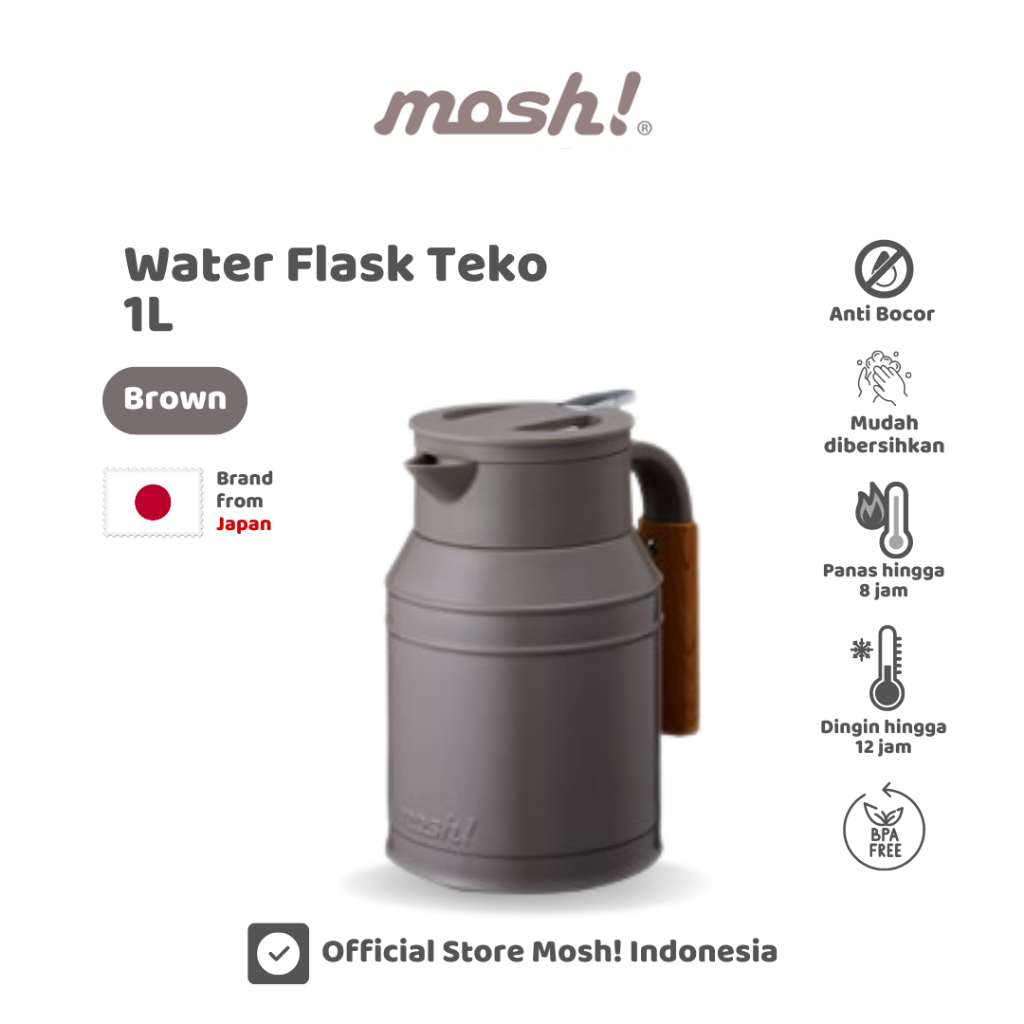 Mosh Water Flask Teko Stainless Steel 1.0 L - Termos Minum Tahan Panas dan Dingin - Brown