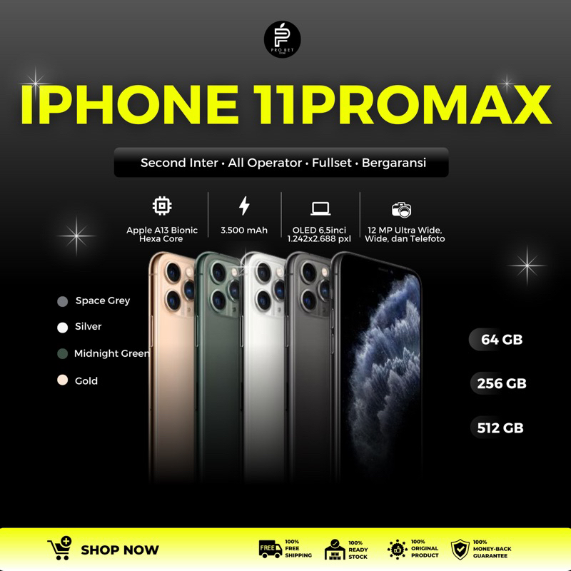 IPHONE SECOND 11 PROMAX 64GB / 256GB / 512GB FULLSET LIKE NEW