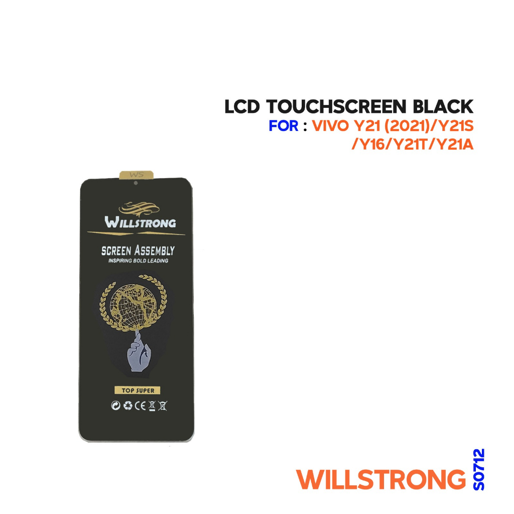 WILLSTRONG LCD Touchscreen Hitam untuk Vivo Y21 2021/Y21S/Y16/Y21T/Y21A - Layar Sentuh - LCD Hp