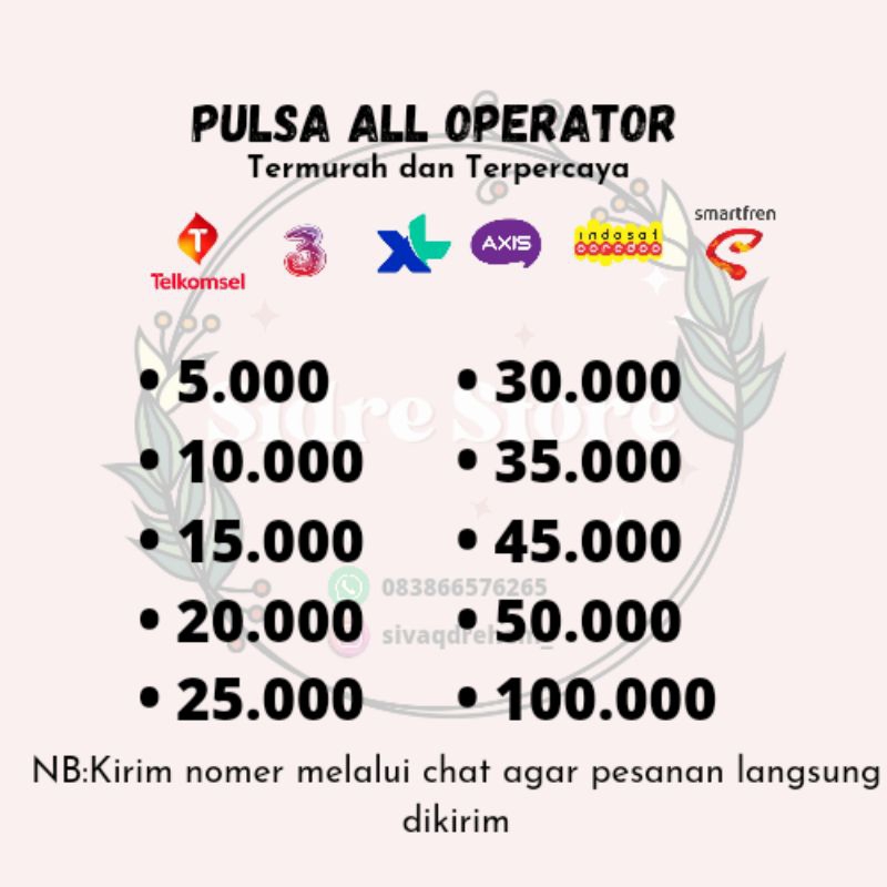 pulsa all operator 5ribu, 10ribu, 15ribu, 20ribu, 25ribu
