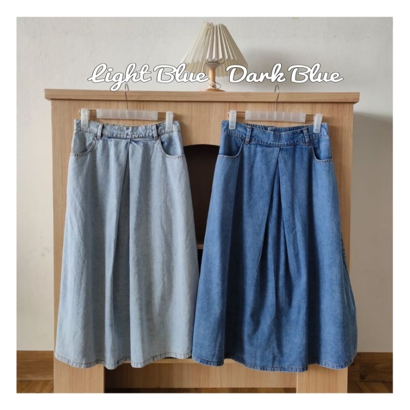 ♡ PREMIUM ♡ ORIGINAL ! TRESSA 2 WAYS DENIM [ SIZE M &amp; L ] MIDI JEANS SKIRT ( BISA PAKAI BOLAK BALIK )