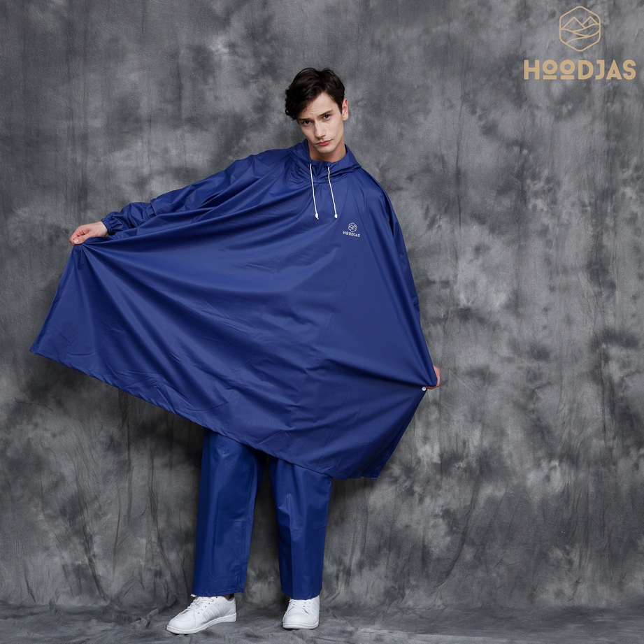 HOODJAS Jas Hujan Ponco Model Lengan Kelelawar Bahan PVC Waterproof Navy