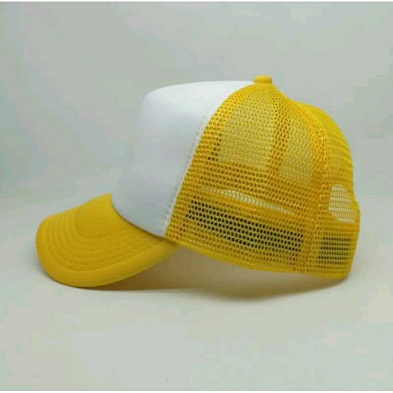 Promo topi trucker putih kuning topi jala polos pria wanita dewasa
