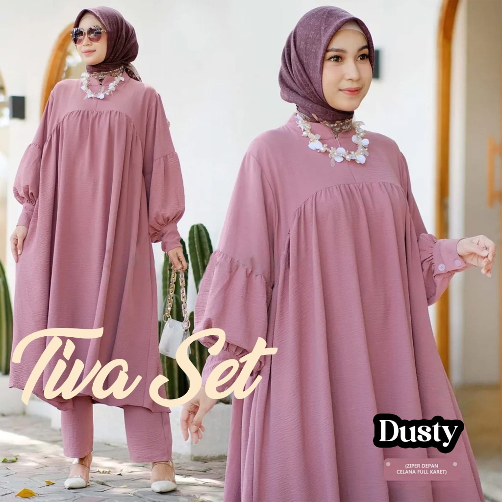 Setelan Wanita Jumbo Baju + Celana Tiva Set Crinkle Air Flow COD