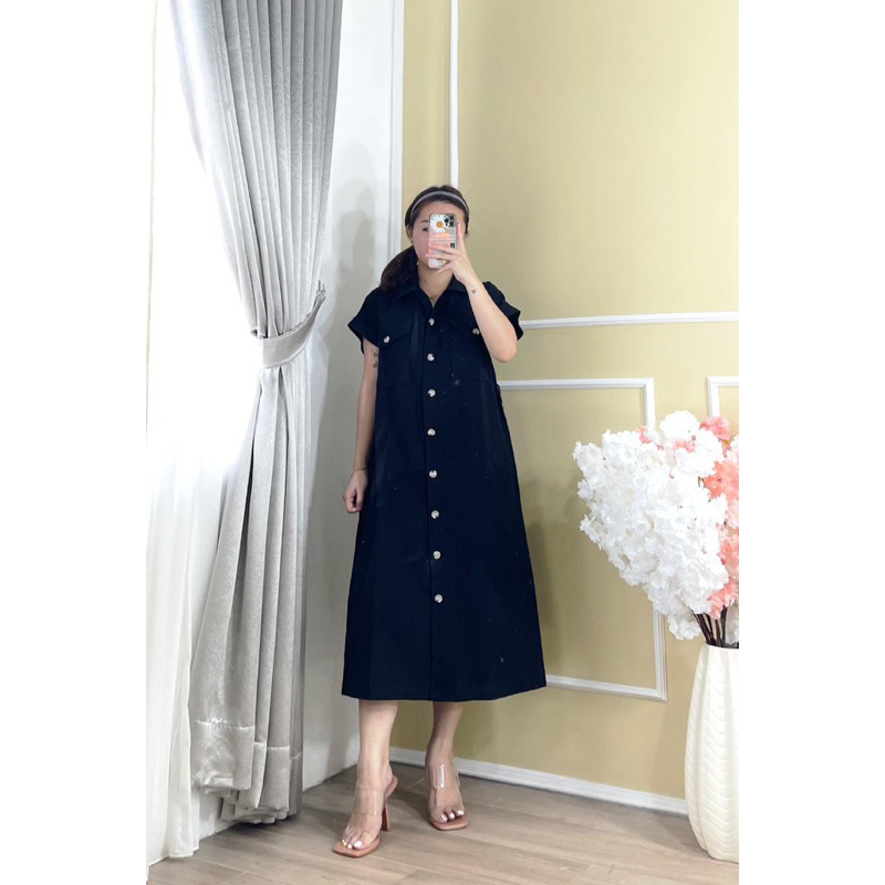 Falisha Belt Dress Linen Korea Premium | Dress Lembut Kancing stylish