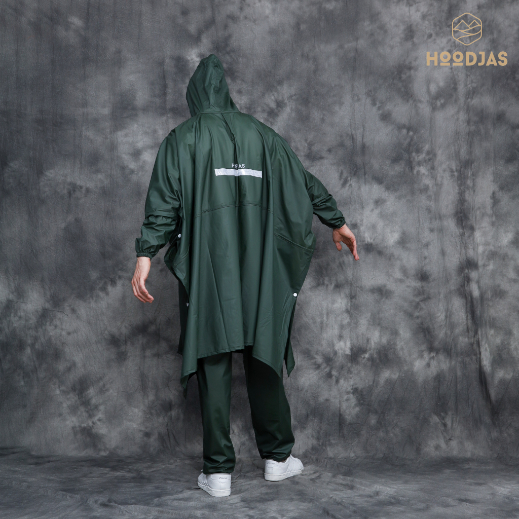 HOODJAS RAINCOAT JAS HUJAN PONCO MODEL LENGAN KELELAWAR HIJAU ARMY BAHAN PVC WATERPROOF