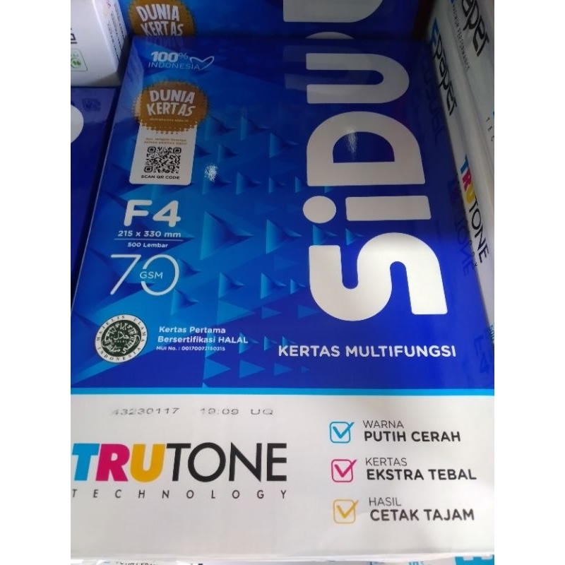 

1 RIM (F4 - 70gsm) Kertas HVS Merk SIDU Warna Putih