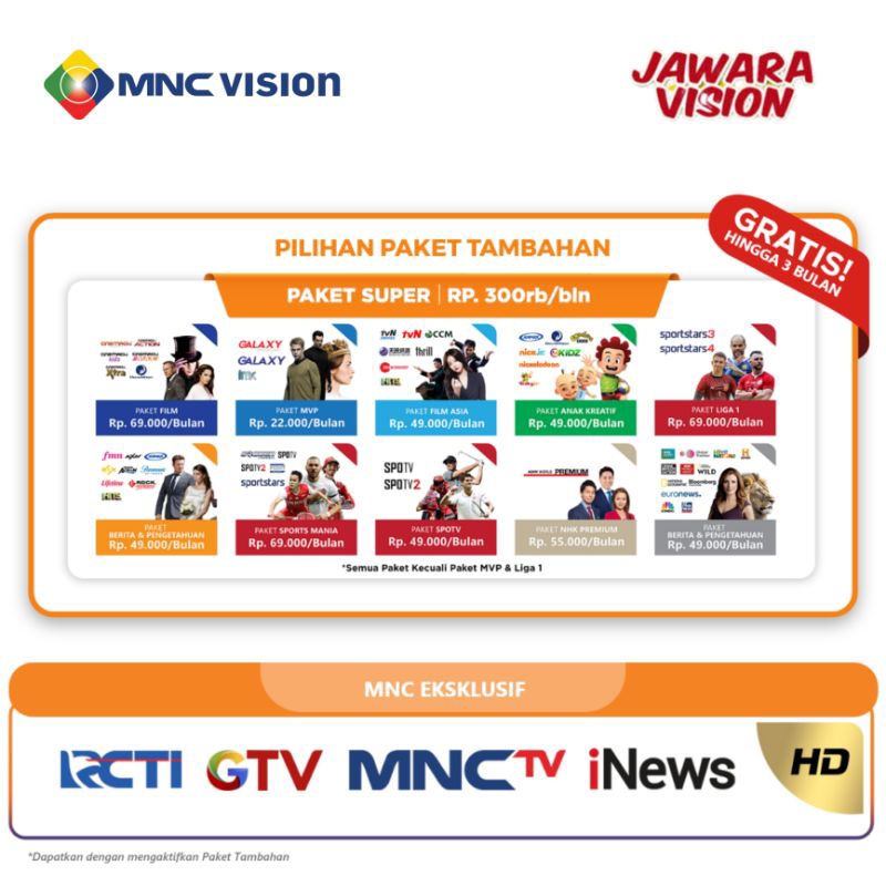 Paket tambahan Jawara Vision/Indovision/TopTv Oketv lengkap mnc Vision