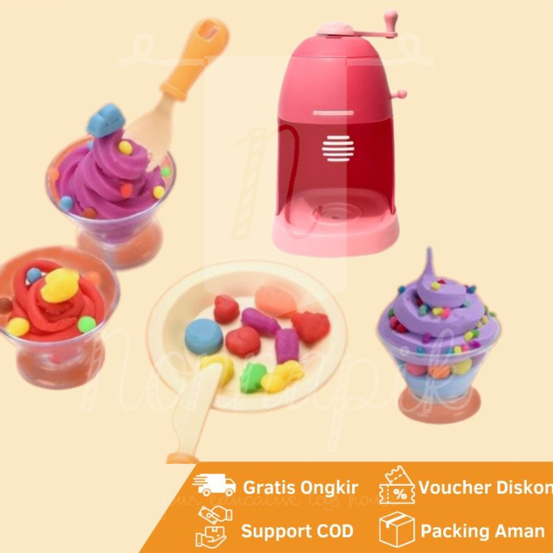 Mainan edukasi anak mesin lilin cetakan es krim play fun doh set machine color ice cream