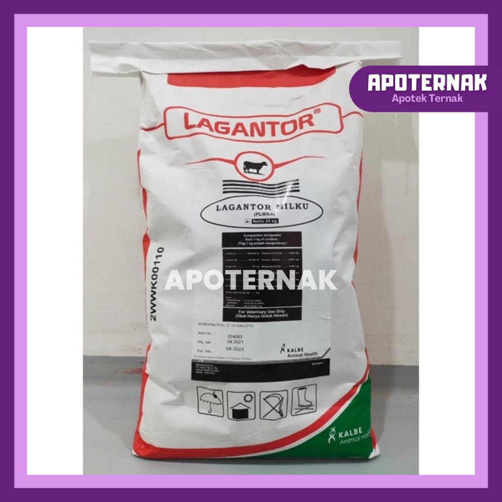 LAGANTOR MILKU 25 kg | Premix Peningkat Produksi Susu &amp; Pertumbuhan, Pengurang Stress Sapi Kambing Perah 1 kg | KALBE