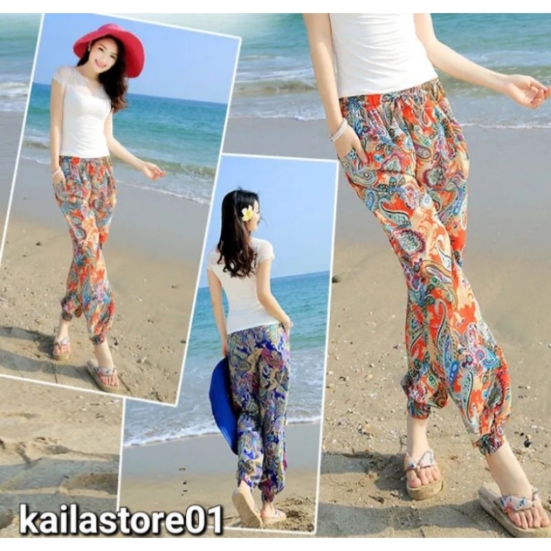 Celana Aladin Motif Wanita / Celana Motif Random Bahan Jersey