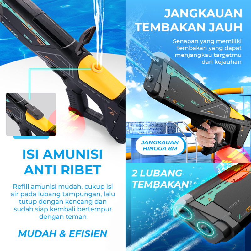 Mainan Anak Water Gun Elektrik Pistolan Tembakan Air Double Shot