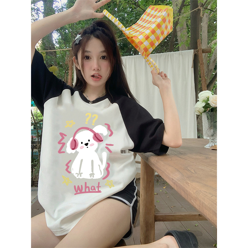 Kaos Atasan Wanita Cartoon Brief pen Pattern Lengan Pendek Oversize T-shirt