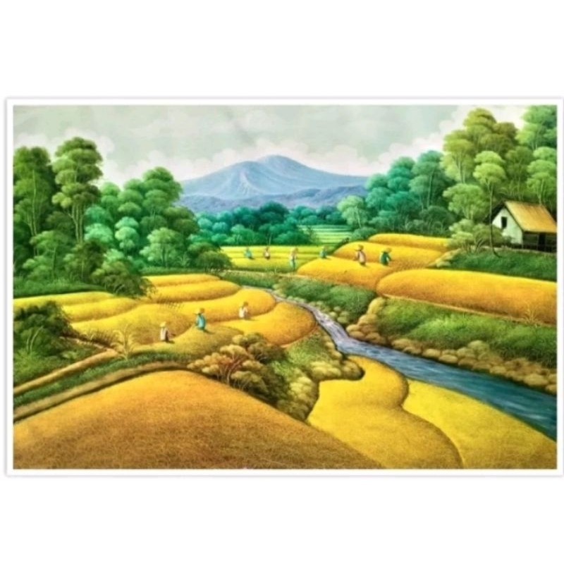 Lukisan Pemandangan Gunung Sawah 85 x 135 cm