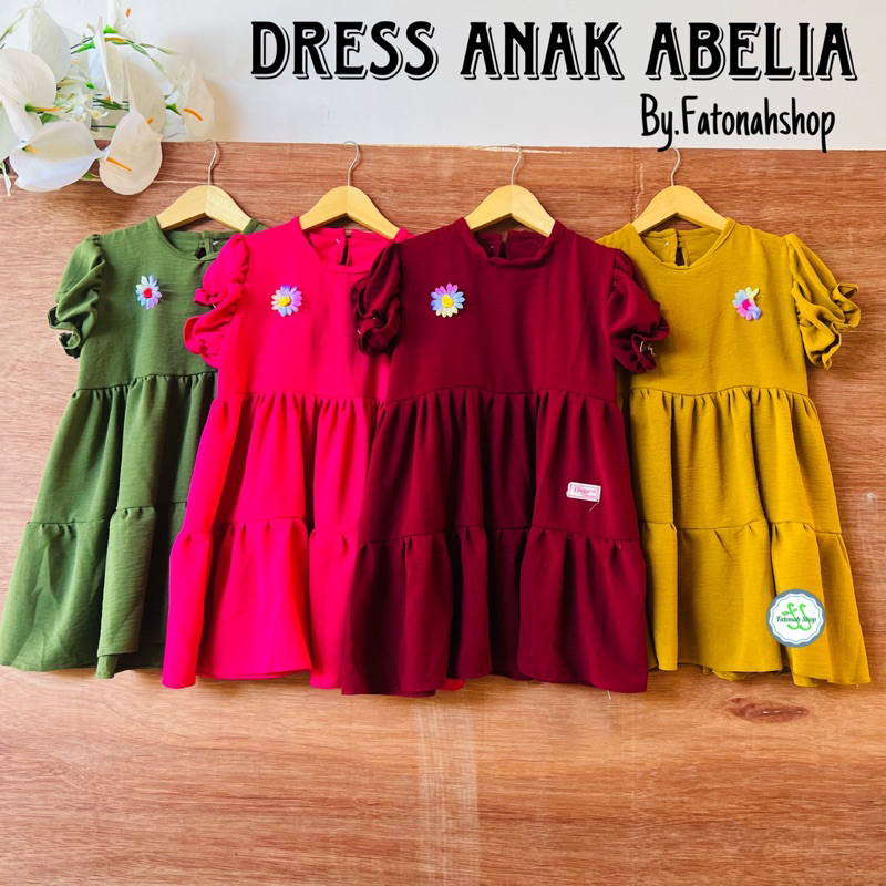 Dress Anak 3 4 5 Tahun Anak Cewek Perempuan Crinkle Tumpuk Bunga Dress lengan balon lucu kekinian lengan pendek terbaru ( Dress Abelia )