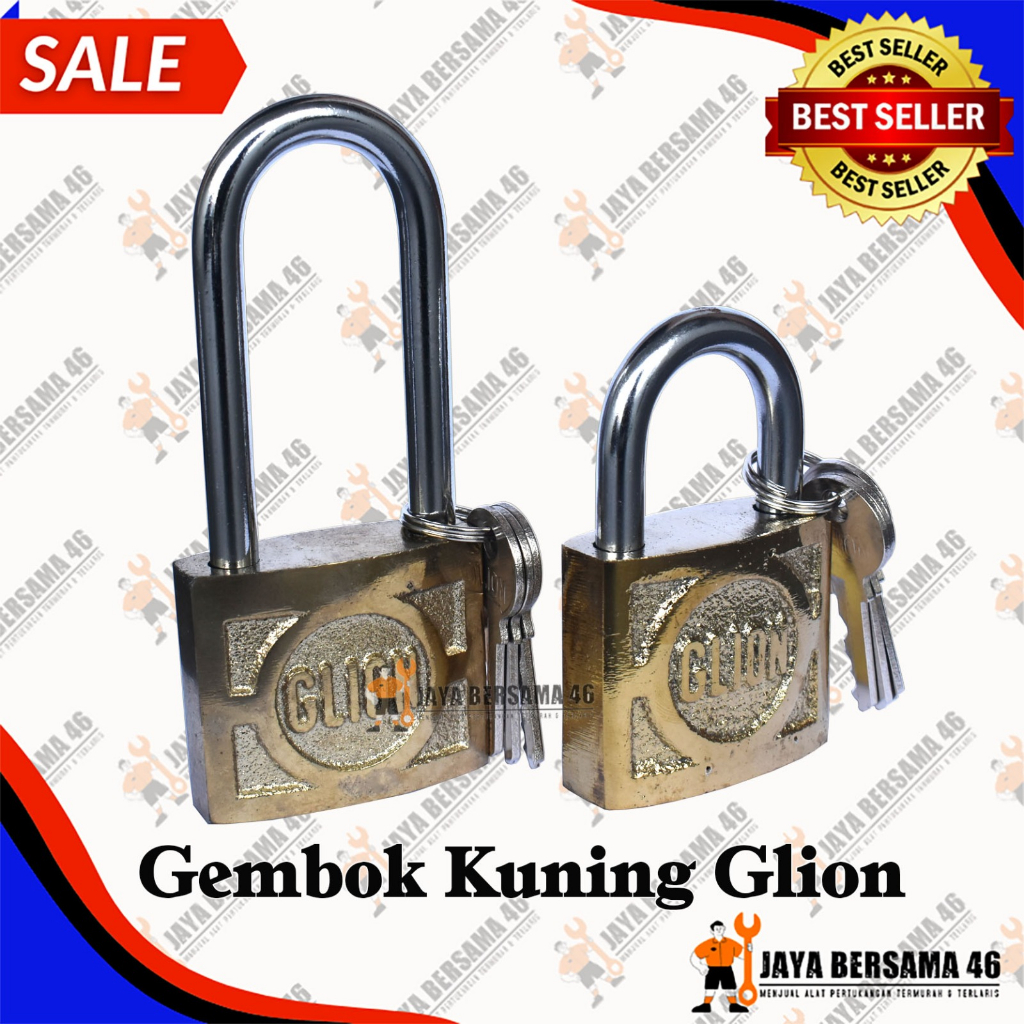 GEMBOK UKIR KUNING GLION LEHER PANJANG PENDEK / GEMBOK KUNING MOTIF UKIR CAP SINGA LION GLION / GEMB