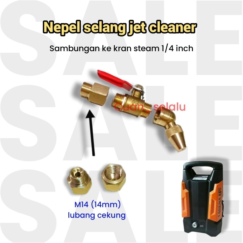 Nepel connector selang jet cleaner lakoni LAGUNA ke kran stim drat 1/4 ke 14mm - sambungan reducer K