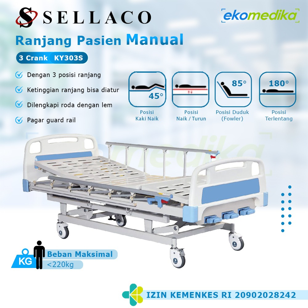 Hospital Bed Pasien SELLA KY Series / SELLACO Ranjang Pasien Manual 3 Crank / 2 Crank / 1 Crank Ranj