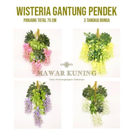 [ 3 Tangkai ] Artifisial Bunga Wisteria Gantung Pendek / Bunga Gantung / Bunga Hias