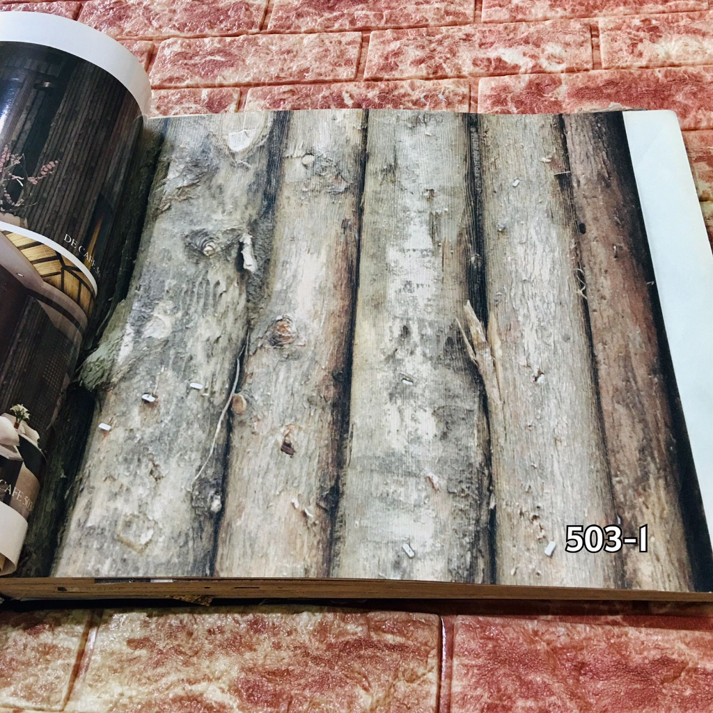 WALLPAPER DINDING MOTIF POHON KAYU COKLAT 3D CAFE