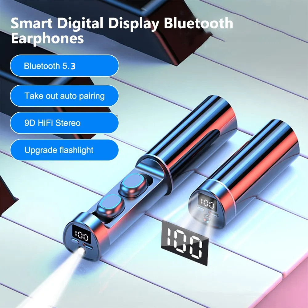 N21 TWS Headset Wireless Headset Bluetooth Waterproof Wireless Headset with Microphone Flashlight Di