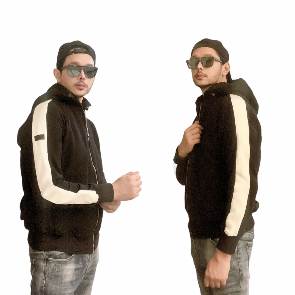 Jaket Hitam Garis Putih