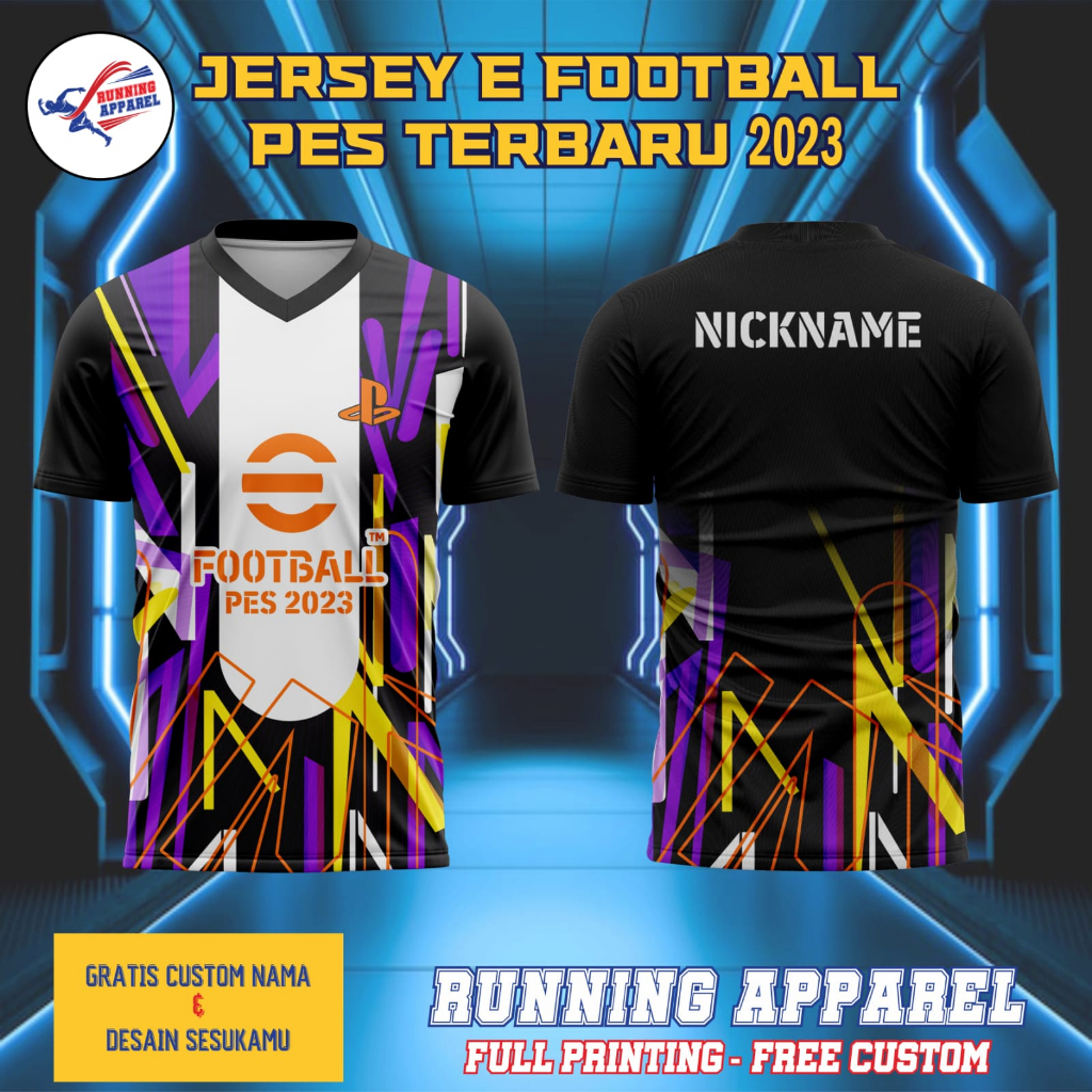 Baju Gaming Jersey eFOOTBALL PES Terbaru 2023 v6, Jersey ESPORT Berbahan DRYFIT Full Printing & Bisa