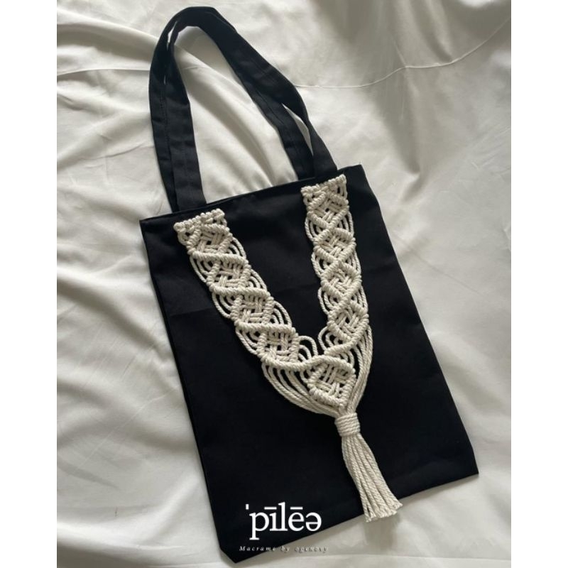 Tote bag macrame tas bahu hitam shoulder bag