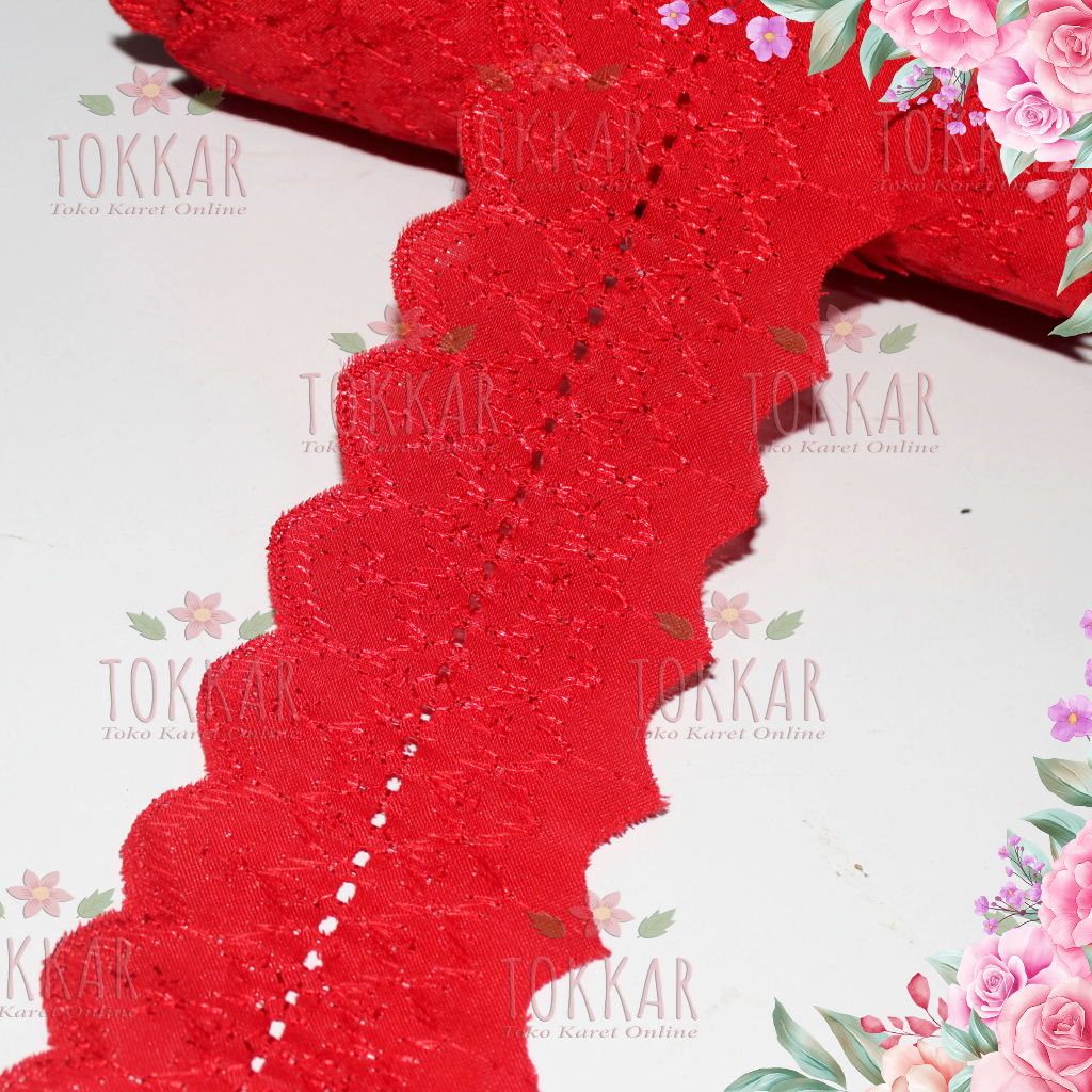 (Per Meter) RDK345 Renda Katun Cantik Lebar 6,5Cm Warna Merah