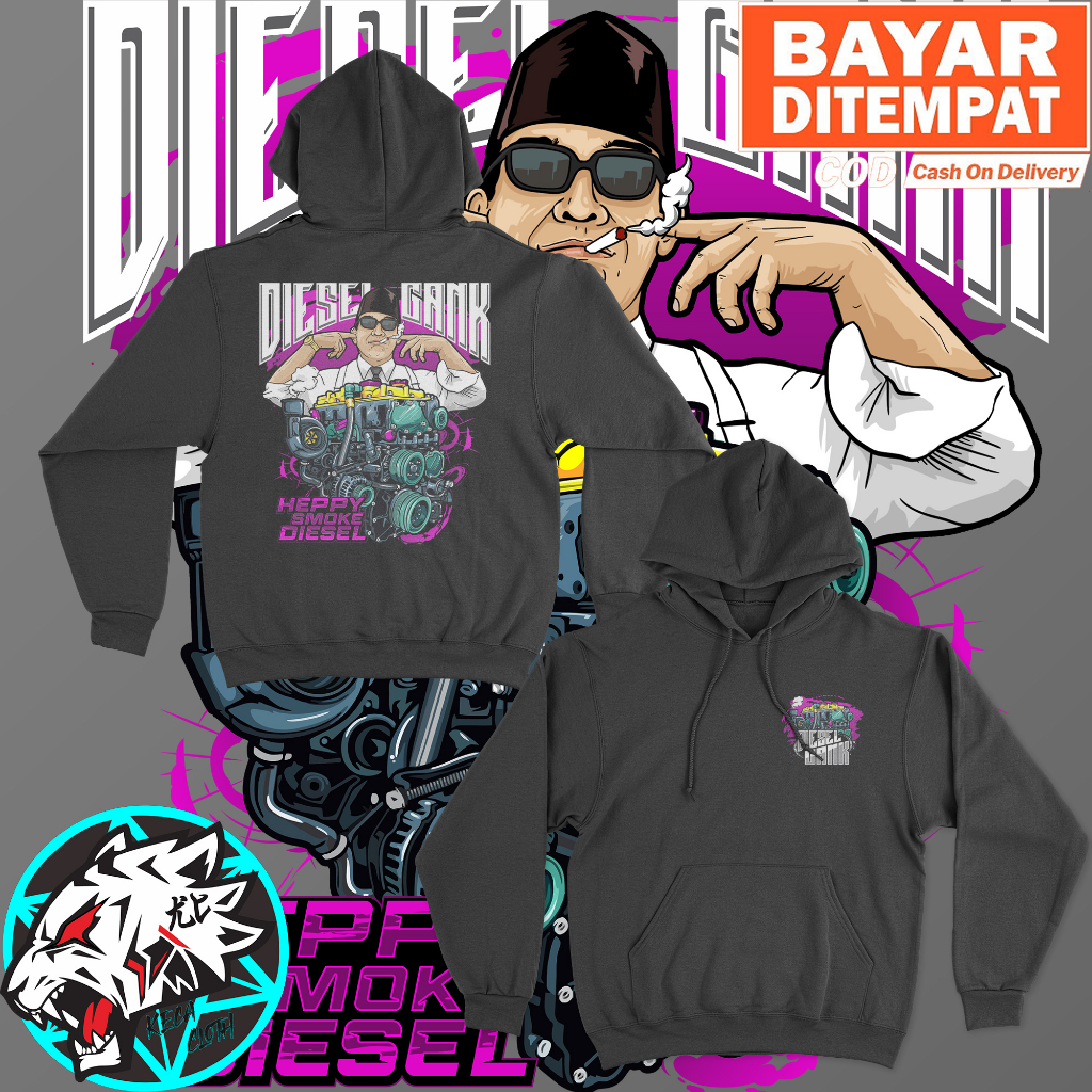 Jaket Hoodie Diesel Gank Soekarno Happy Smoke Diesel Big Size Jumbo Disel Gank