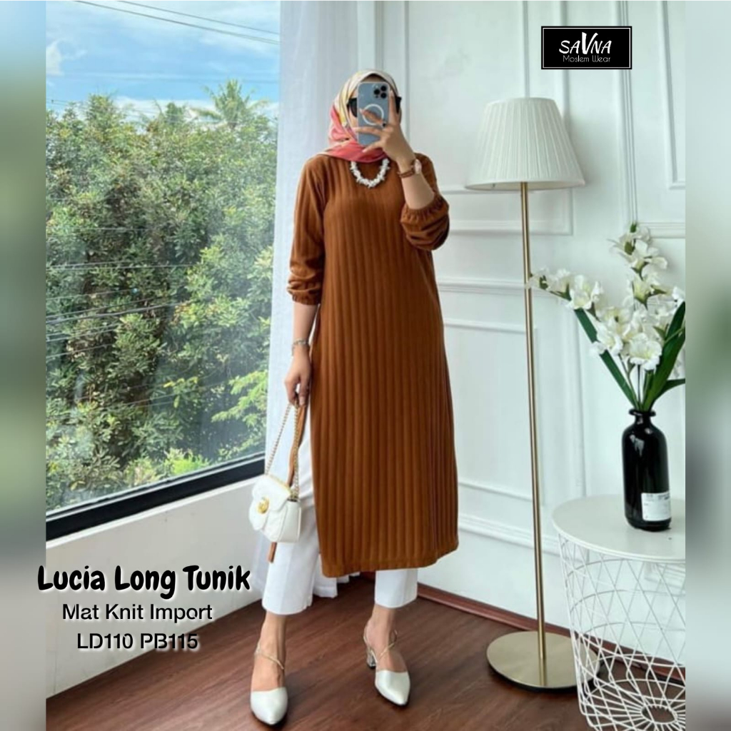 SAVNA LABEL LUCIA LONG TUNIK / TUNIK RAJUT KNIT IMPORT / ATASAN WANITA RAJUT / TUNIK PREMIUM / DRESS