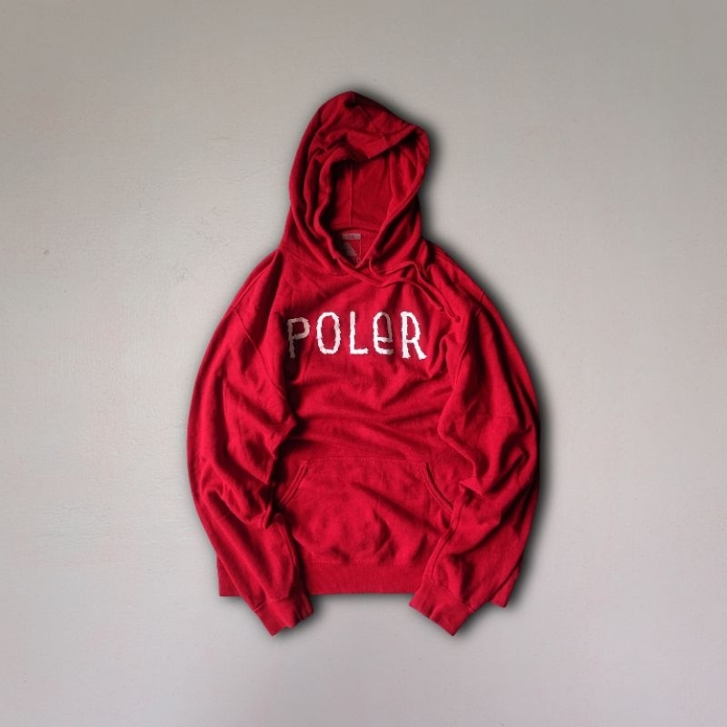 Poler Stuff/Furry Font Hoodie/L/Polyester/Cotton/Red/Poler Authentic