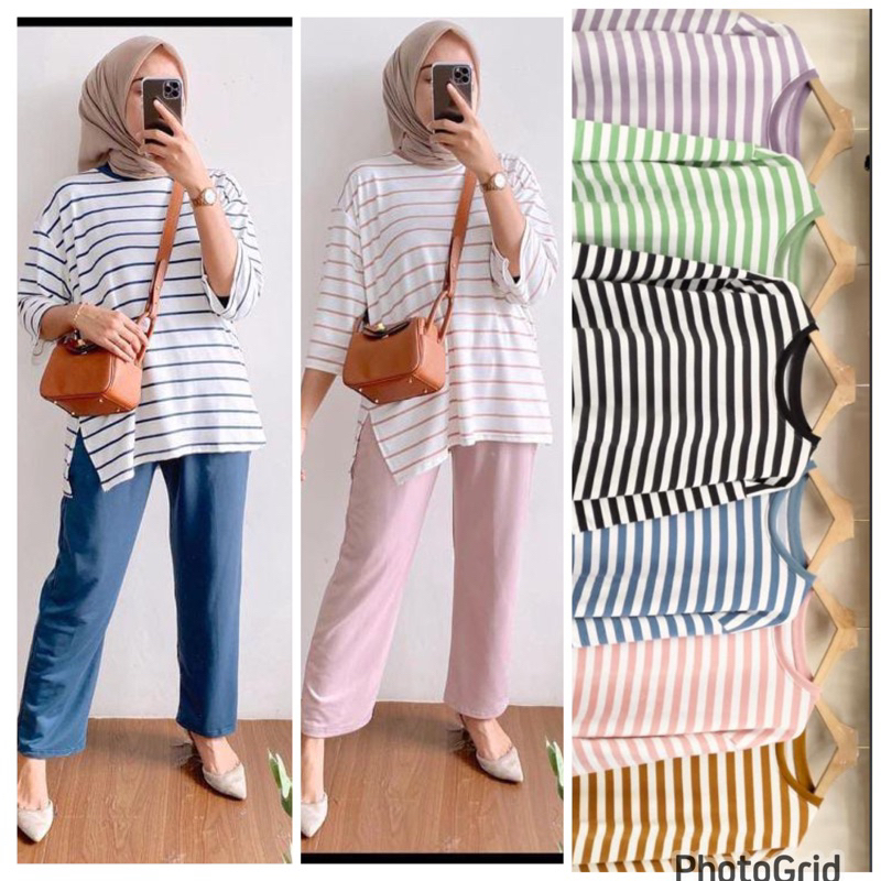 setelan celana wanita kaos knit import salur setelan wanita oversize setelan wanita jumbo setcel kao