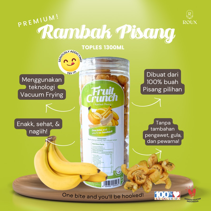 

FRUIT CRUNCH RAMBAK BUAH PISANG PREMIUM TOPLES 1300ml ENAK SEHAT HEALTHY SNACK MANIS TANPA GULA TAMBAHAN