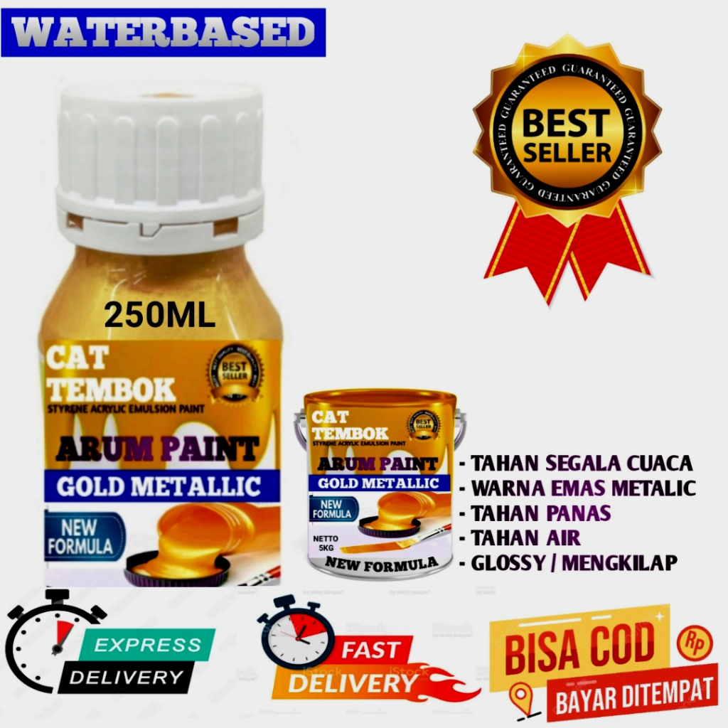 cat metalik gold cat lukis emas akrilik cat tembok metalik emas 250ml glossy