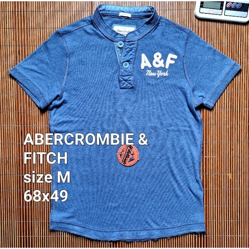 ABERCROMBIE & FITCH Baju Kaos Sanghai Koko kerah Kancing Henley neck