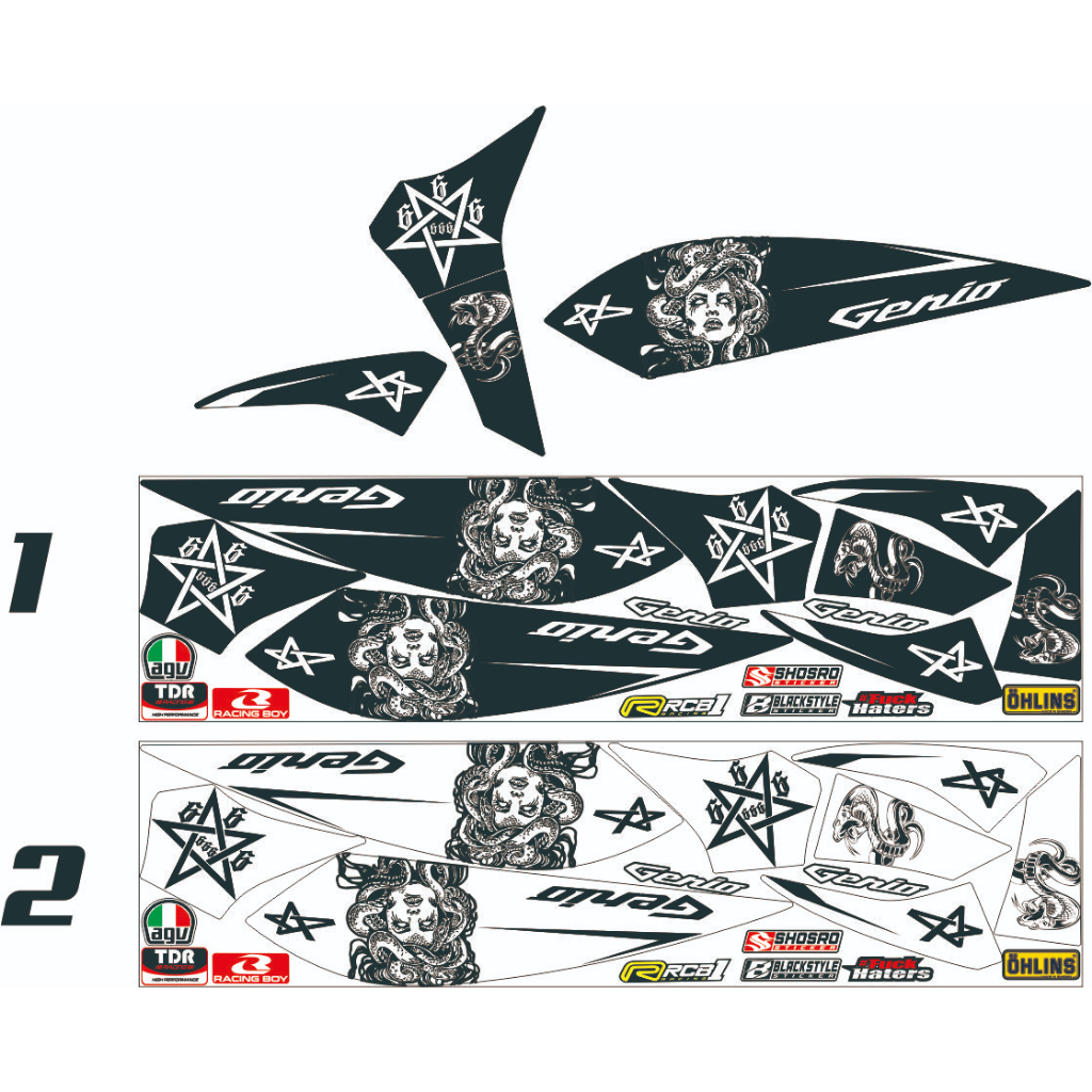 STIKER MOTOR GENIO VARIASI POLET LIS BODY MOTOR HONDA GENIO STRIPING STIKER GENIO MOTIF MEDUSA STIKE