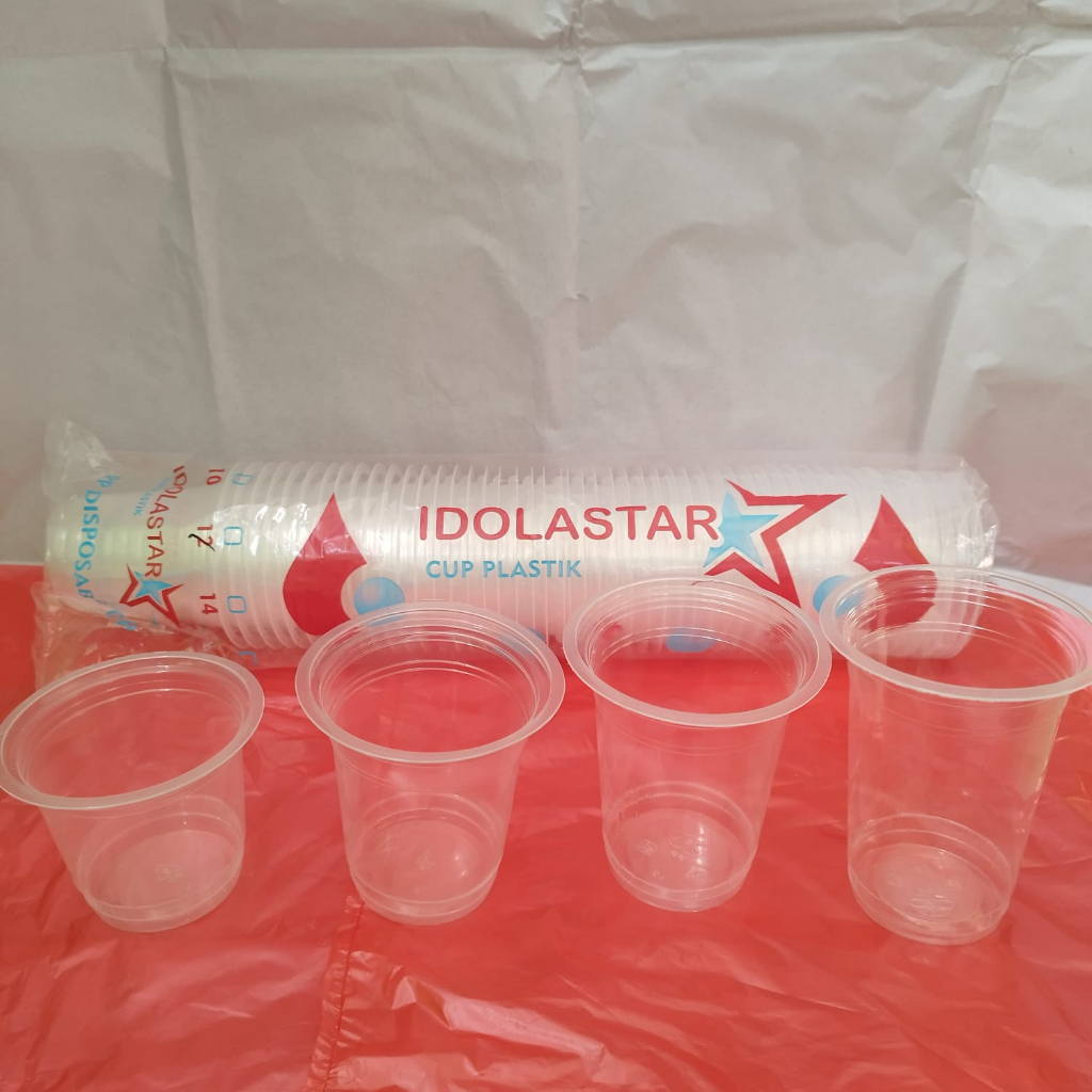 50pcs Idolastar Cup Gelas Plastik ukuran 10oz 12oz 14oz 16oz bahan PP Disposable Cup