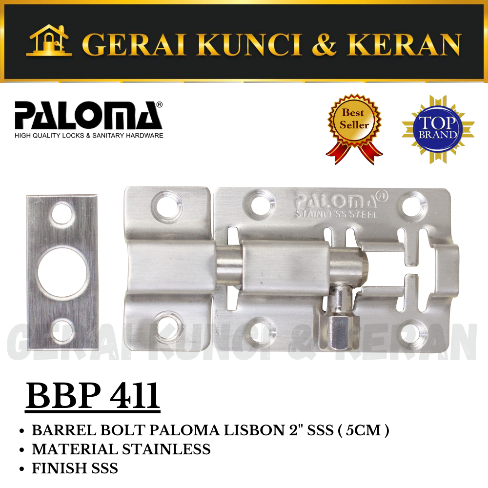 PALOMA BBP 411 LISBON 2" INCH  5CM GRENDEL STAINLESS SANTEKAN KUNCI SLOT SELOT JENDELA DAN PINTU