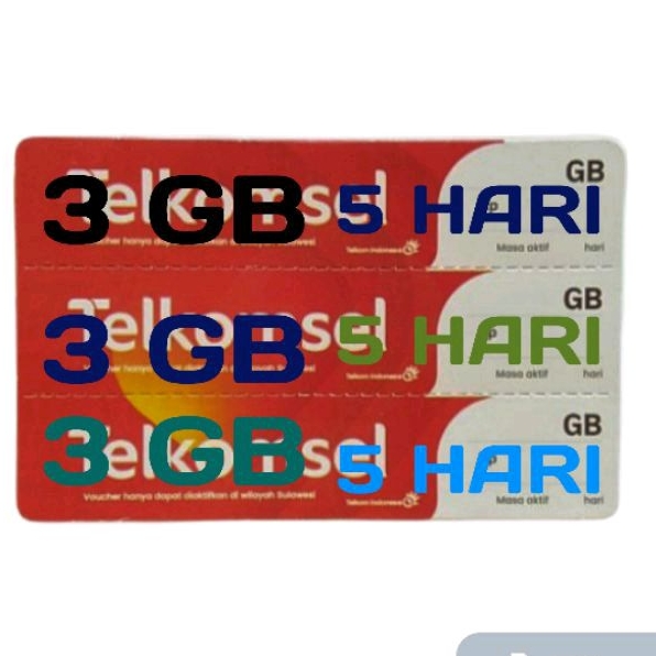 voucher 3 gb 5 hari Telkomsel zona 1 sumbagsel (basic)