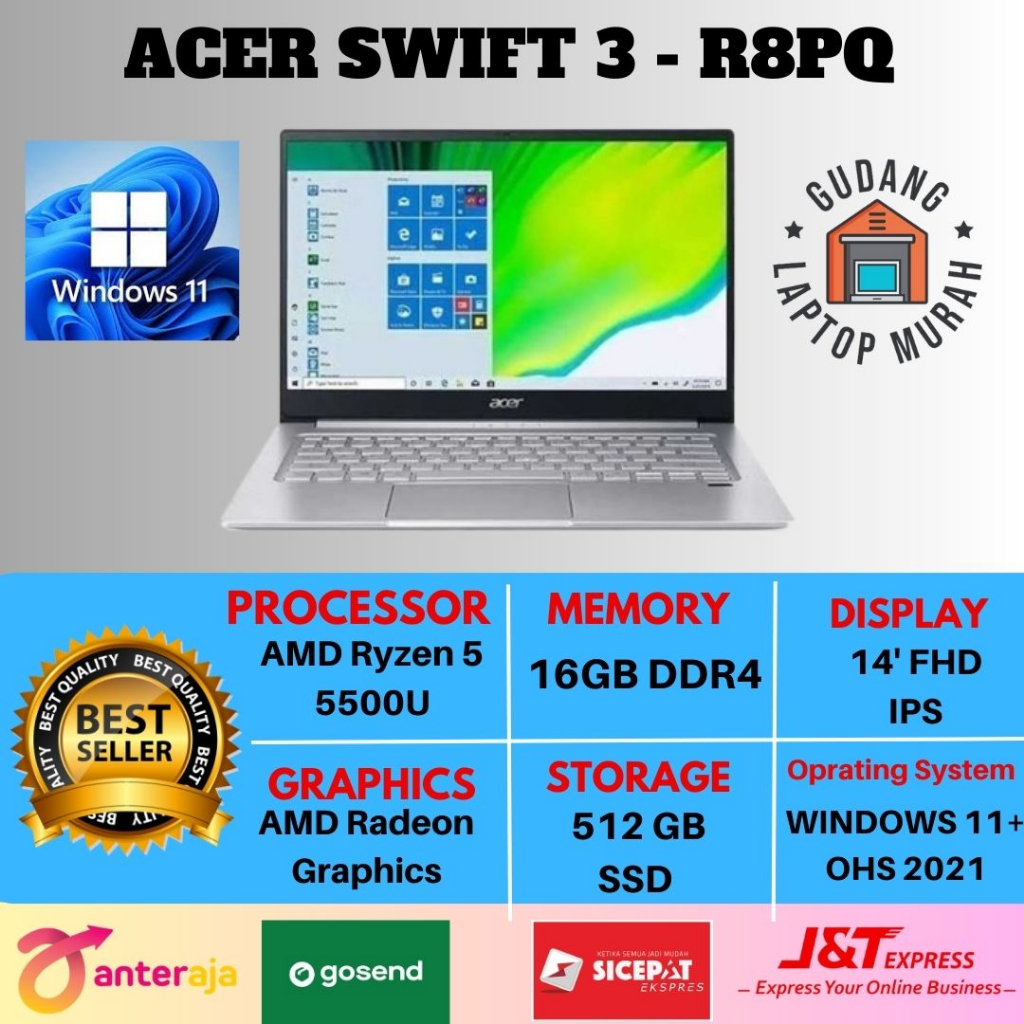LAPTOP ACER SWIFT 3 - R8PQ RYZEN 5 5500U 16GB SSD 512GB WIN11 OHS