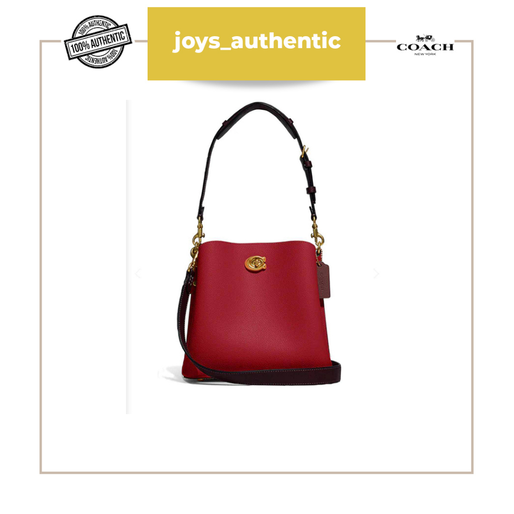 Tas wanita Coach Willow Bucket Bag Leather Brass colorblock cherry merah red woman bag authentic ori