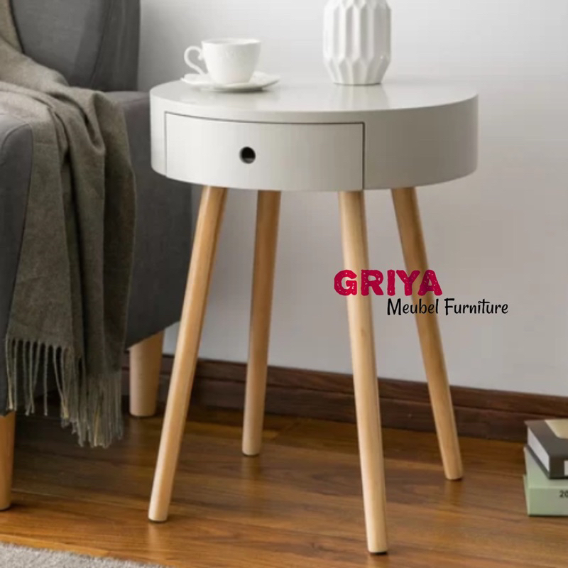 meja samping bulat keren - meja drawer