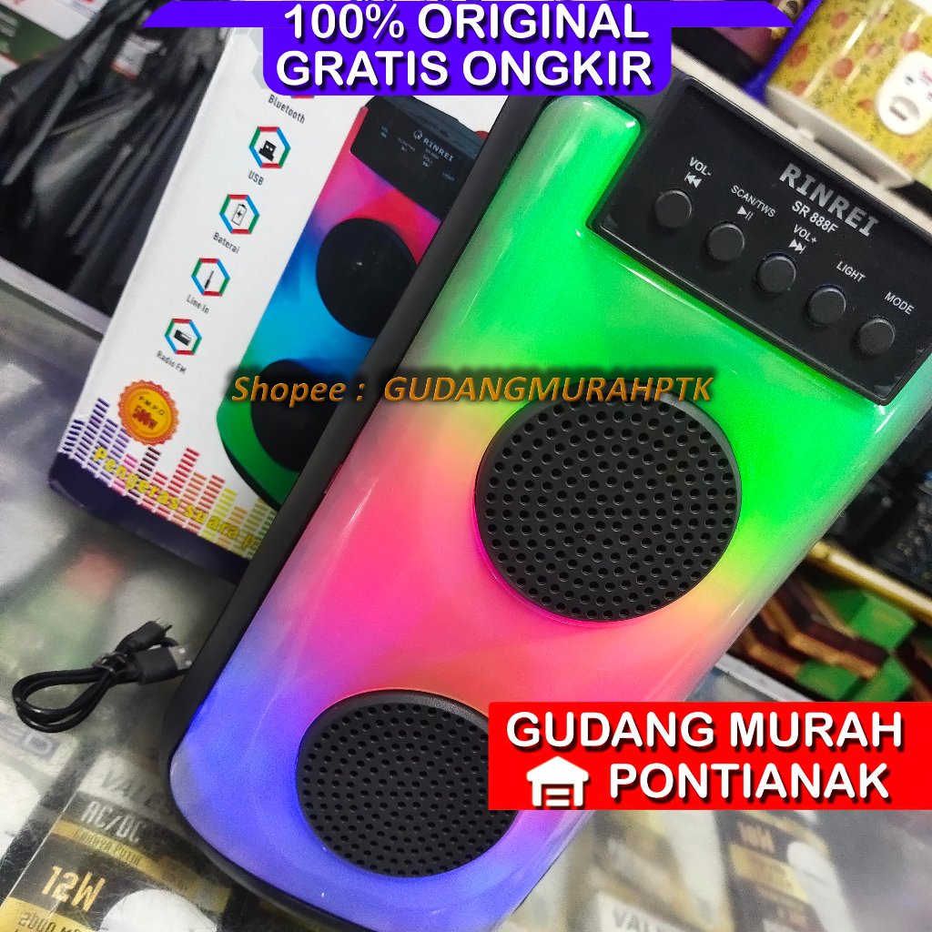 Salon Bluetooth Rinrei Colour Full SR888 F Double Speaker 3" 3inch x2 Suara Bagus dan Nyaring Warna 
