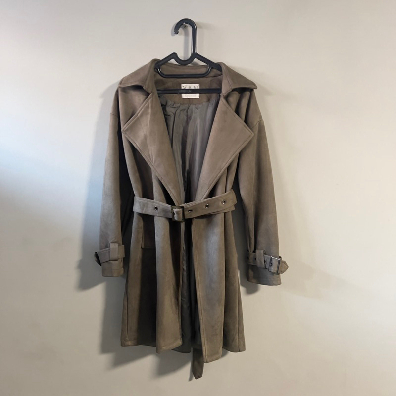 Long coat outerwear outer panjang blazer belt preloved bahan suede premium tebal fashion korea warna